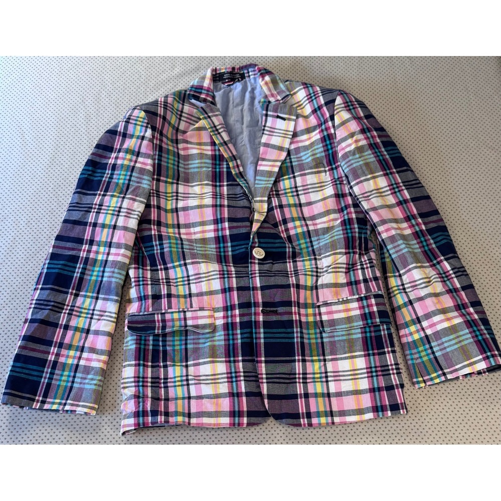 Tommy Hilfiger Boys Multi Color Plaid Blazer Sports Coat Preppy Size 12 Cotton